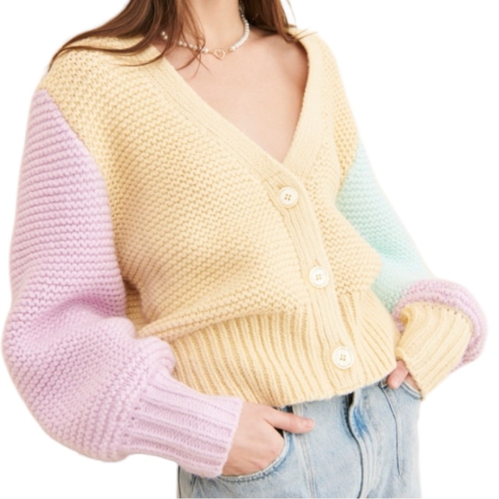 For Love & Lemons NWT Women’s‎ Color Block Kerry Cardigan Sz L